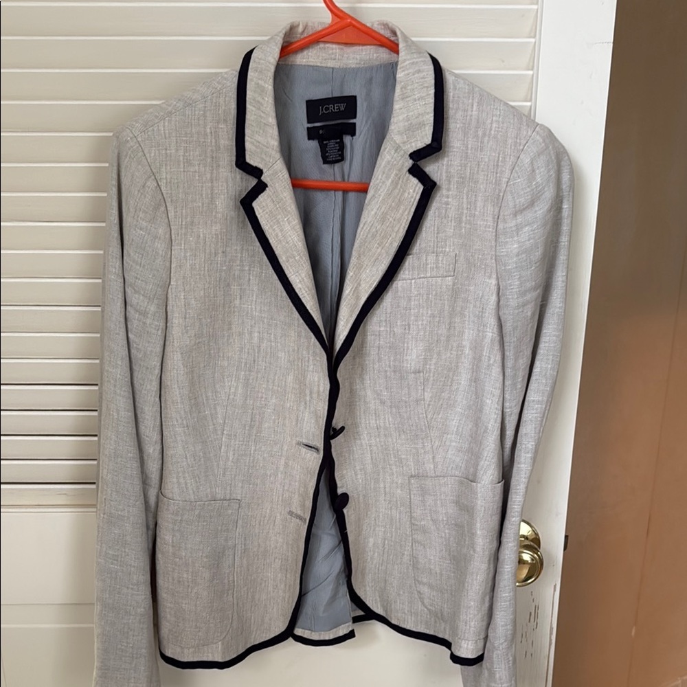 J. Crew Light Beige Blazer with Black Trim
